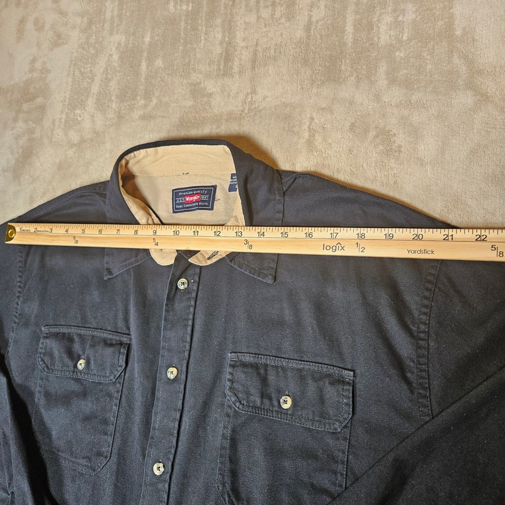 Wrangler Premium Quality Mens Large Black Cotton Long Sleeve Work Shirt HLB1WHA - Picture 7 of 14